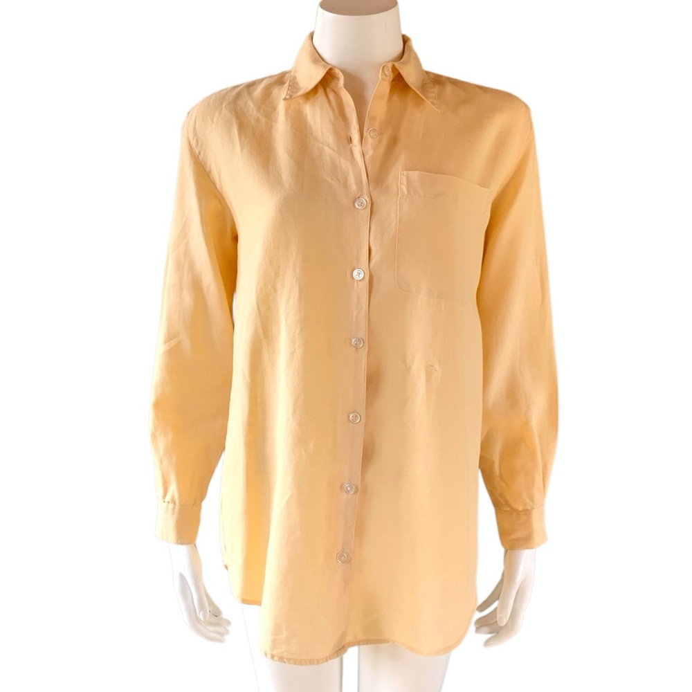 Liz Claiborne 100% Linen Butter Yellow Button Down Shirt S